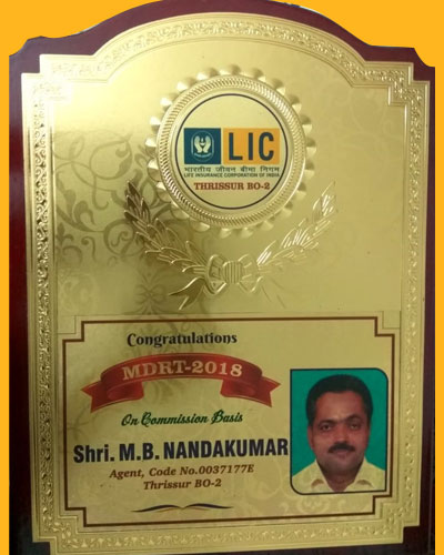 nandakumar lic financial planner mdrt2018 awards